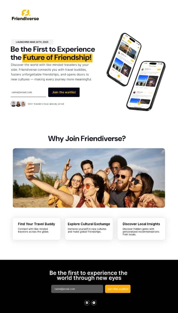Friendiverse Waiting-List Landing Page