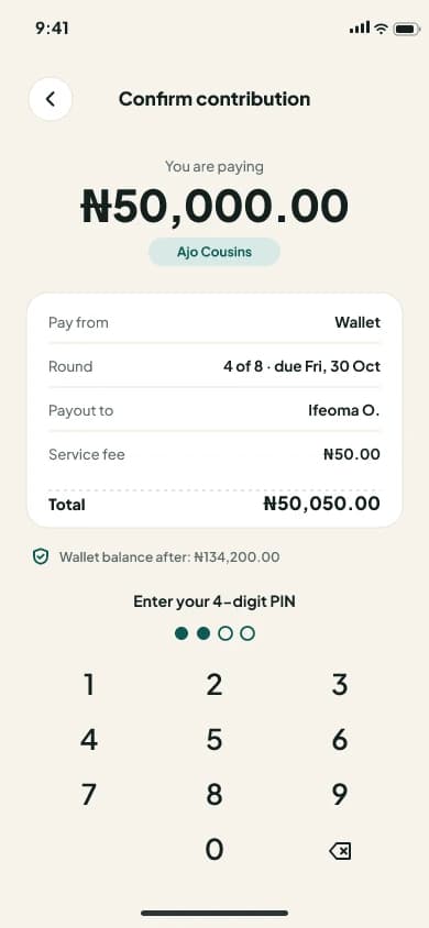 Ajo: Savings Circles: Confirm contribution