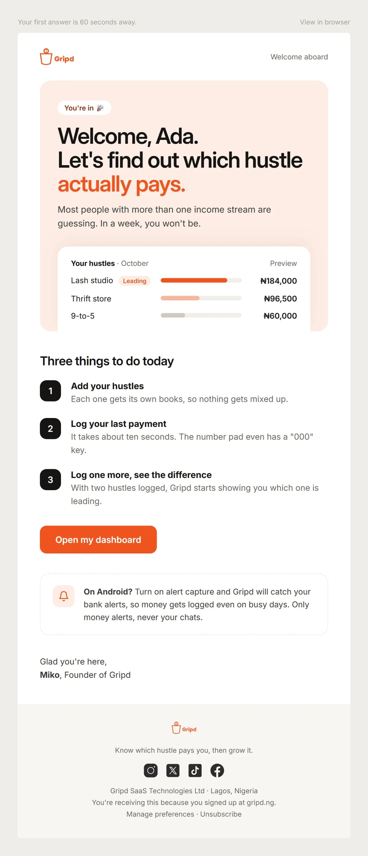 Gripd: Lifecycle Emails: Welcome