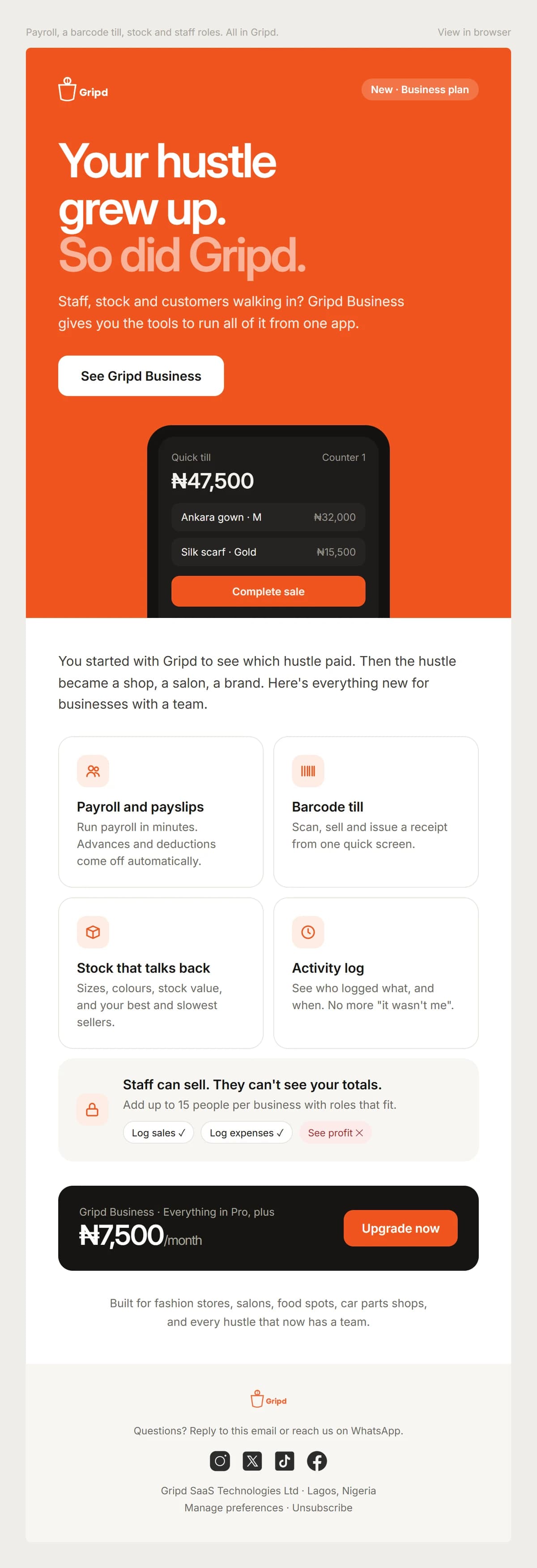 Gripd: Lifecycle Emails: Business launch