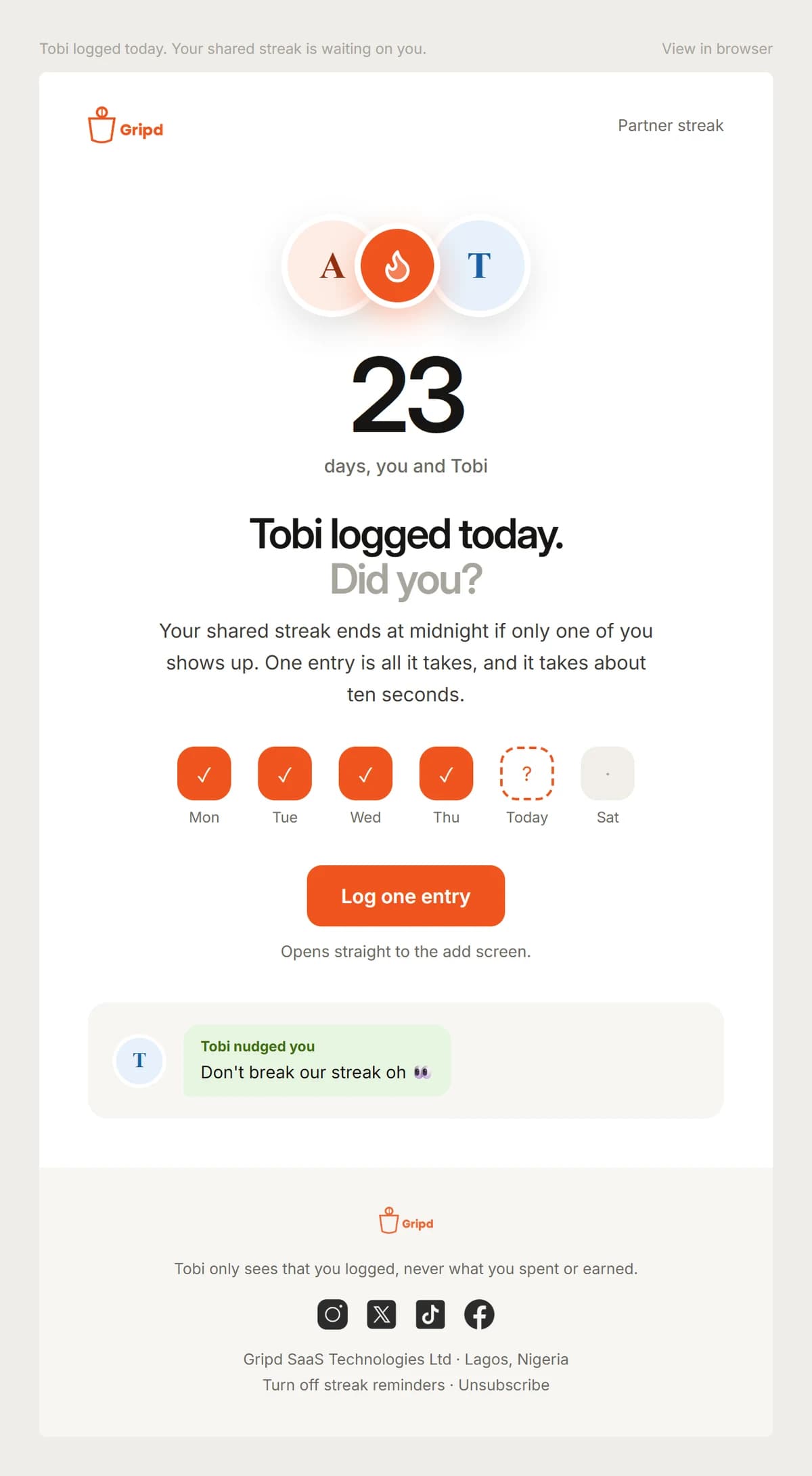 Gripd: Lifecycle Emails: Streak